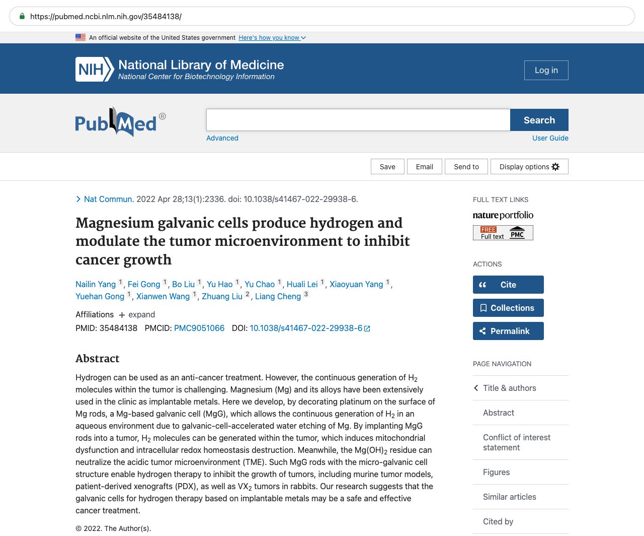 Screenshot — PubMed 35484138